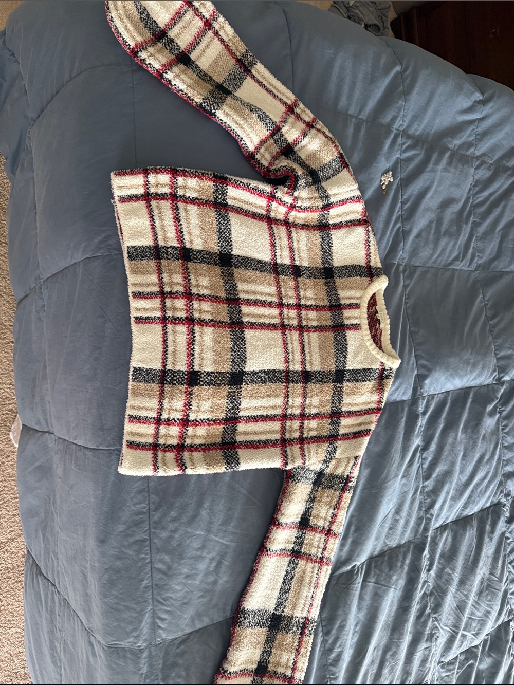 Z Supply Plaid Teddy Pullover - Cream, Black & Red